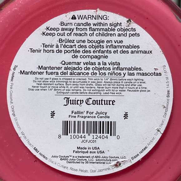 JUICY COUTURE 3 Wick Candle In Fallin’ For Juicy Fragrance Soy Wax Blend - Picture 6 of 12
